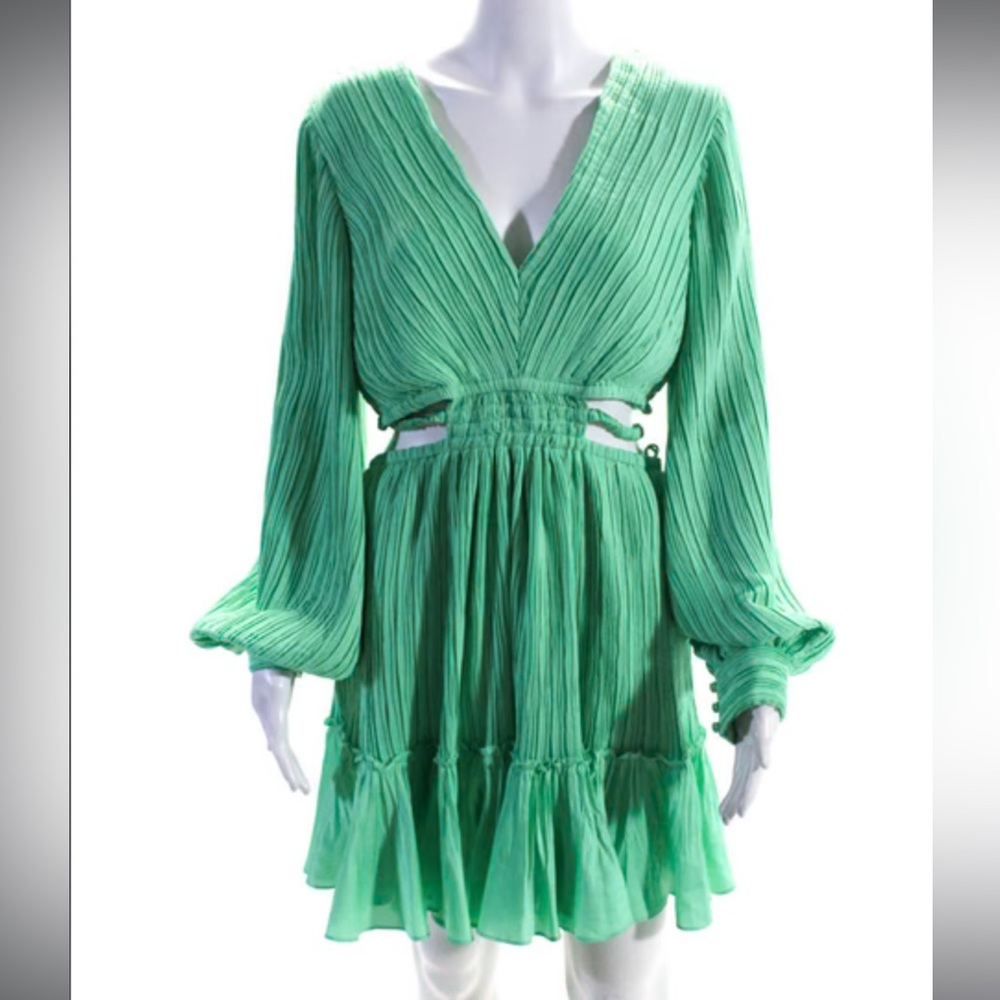 Jonathan Simkhai Women's V-Neck Long Sleeves Cutout Mini Dress Green Size S